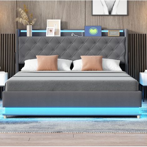 Bett Polsterbett 160x200 Stauraum LED Grau OKMYHOME (1/5)