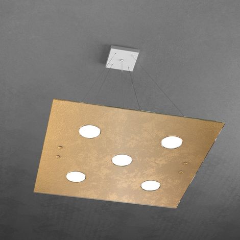 Sospensione Moderna Quadrata Path Vetro Foglia Oro 5 Luci Gx53 (1/3)