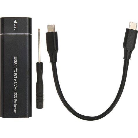 Externes M.2 NVMe USB-C 10 Gbit/s Gehäuse für 2230/2242/2260/2280 SSDs, 2 TB, inklusive USB-C-Kabel, Schwarz