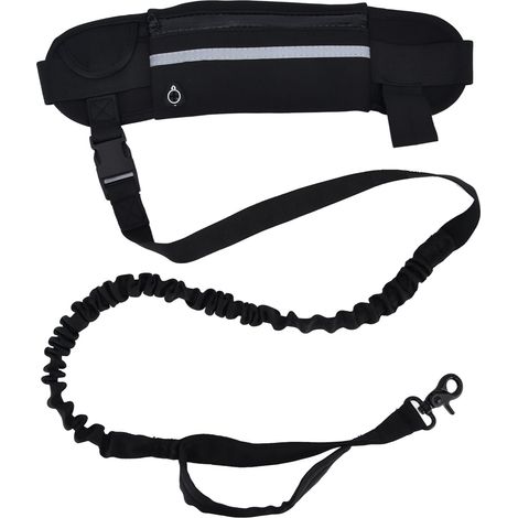 Hundesportgürtel mit reflektierender Leine und reißfestem Gummiband zum Laufen und Spazierengehen – Schwarz (1/5)