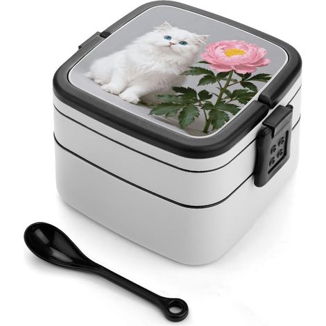 Boîte à bento empilable pour adultes avec chats et pivoines (1/5)