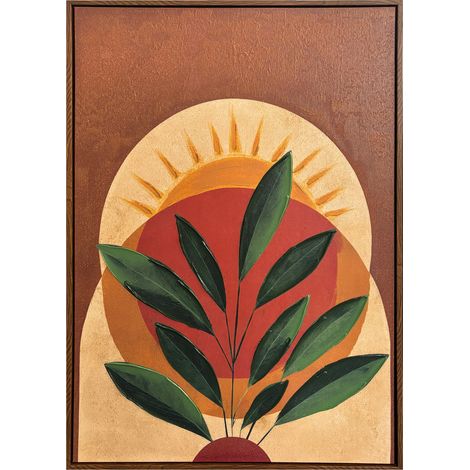 Lienzo enmarcado con diseño abstracto pintado a mano en tonos cálidos, 90x60cm