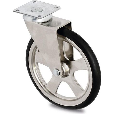 rueda giratoria camarena aro de goma d105 plástico cromo max.30kg. placa 50x50. h121.