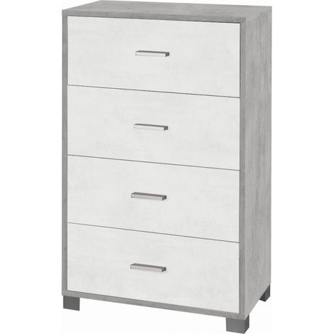 Cajonera dormitorio 4 cajones oficina diseño moderno Elita - Gris - Blanco