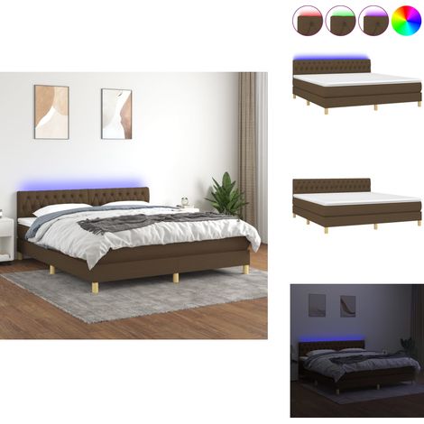 Sommier à lattes de lit matelas et LED Marron foncé 180x200cm - Sommier Tapissier - Lit Plateforme - Lit Avec Rangement - Matelas À Ressorts Ensachés - Éclairage LED (1/5)