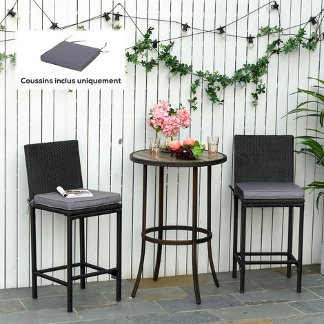 Outsunny Lot de 2 Coussins de chaise de jardin Coussin chaise extérieur Coussins d'assise déhoussables Rembourrage 5 cm Tissu Polyester dim. 45L x 45l cm Gris foncé