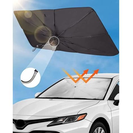 Pare-Soleil Voiture Parapluie 140 x 80 cm Protection UV Pliable pour Pare-Brise Avant Noir (1/4)