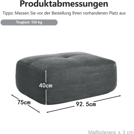 Pouf Hamlet velours côtelé gris, assise rembourrée, housse lavable, dimensions 45x45 cm, pièce unique pour salon ou chambre, style scandinave moderne. (1/5)