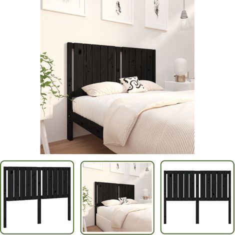 The Living Store Tête de lit Noir 125,5x4x100 cm Bois massif de pin - Tête De Lit - Literie - Meuble De Chambre - Bois Massif - Tête De Lit En Bois (1/5)
