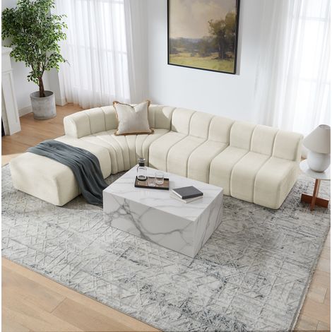 Ecksofa, frei kombinierbare Module, multifunktionale rückenlehnenlose Elemente, Chenille, Beige (1/5)
