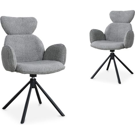 Lot de 2 chaises pivotantes avec accoudoirs en tissu effet peau de mouton gris MAGY (1/5)