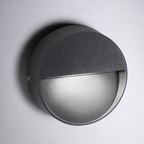 Bottom Lampada da Parete LED per Esterni e Interni in Alluminio Pressofuso Grigio Scuro, 4.5W, IP54, Design Moderno e Compatto Diametro 10 cm