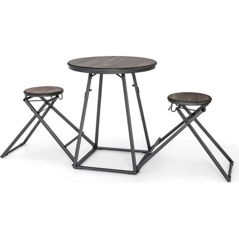 COSTWAY Set Tavolo da Pranzo 3 Pezzi, Tavolo Rotondo e 2 Sgabelli Pieghevoli in Metallo, Set di Mobile per 2 Persone per Piccoli Spazi, Appartamento, Cucina e Sala da Pranzo (1/5)