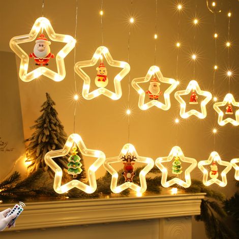 Guirlande pour l'extérieur et l'intérieur LED de 3 m lumineuse, Rideau lumineux de Noël avec télécommande, Lumière de Noël à piles, étanchéité IP44