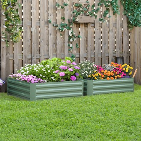 Pflanzkasten, 2er-Set, Blumenkasten, offener Boden, Stahlrahmen, grün, (2 x) 100 x 100 x 30 cm