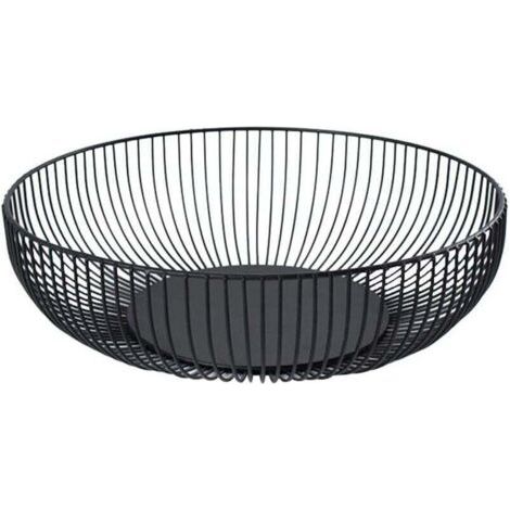 Cesta redonda de metal negro calado para frutas, cesta decorativa para frutas, cesta para pan, almacenamiento de frutas