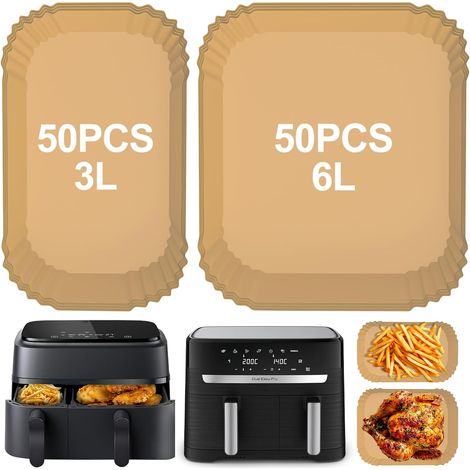 Lot de 100 feuilles de papier sulfurisé pour friteuse à air chaud Dual Basket 3000/5000 Series Compatibilité double chambre 5,2/3,1 l (1/5)