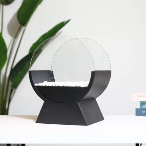 Caminetto portatile a etanolo, braciere rotondo in vetro da 32 cm per uso interno/esterno - Nero (1/4)
