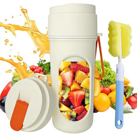Licuadora portátil de 450 ml, minilicuadora recargable por USB, licuadora para jugos, licuadora portátil para batidos con 12 cuchillas, para viajes, oficina y deportes. (1/5)