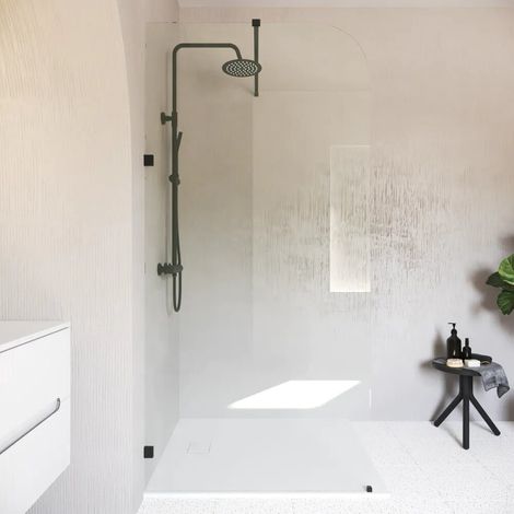 Cabine de douche à l italienne en arc de 120 cm avec charnières noires mates verre transparent de 8 mm traitement easy clean h200 Senja (1/4)