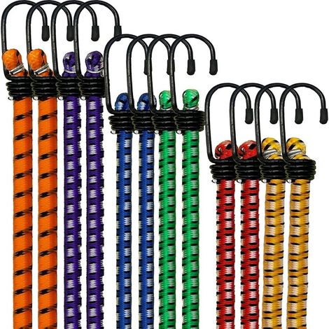 Extrem starke elastische Kordeln mit Haken (12er-Packung) [ ] UV-beständige, doppelt geflochtene elastische Kordeln zum Befestigen von Planen, Gepäck und Zelten (1/5)