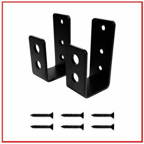 Lot de 2 supports de porte en acier robuste pour porte de 2 x 4, barre de sécurité en forme de U - noire (1/4)