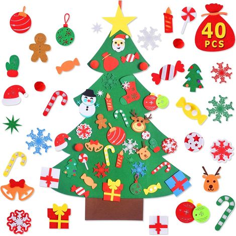 Arbol De Navidad De Fieltro Diy - 40 Adornos Incluidos - Decoracion Para Pared Ventana Puerta - Ideal Para Ninos - Set Manualidades Navidenas (1/5)