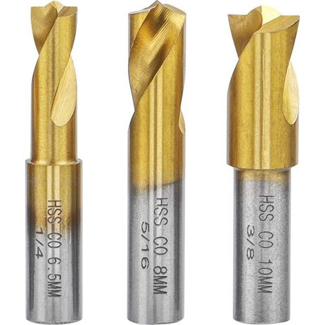 Lot de 3 Forets à Souder par Point, Fraise à Dépointer HSS CO Outil de Forage de Soudure Plaquée en Titane 6.5mm/8mm/10mm pour enlever Joints de Soudure en Tôle (1/5)
