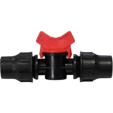 Mini vanne avec raccords de chaque coté pour tube basse densité 16mm