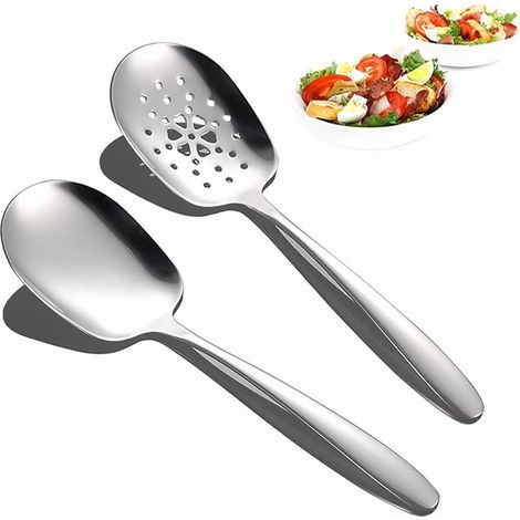 Set di 2 cucchiai da portata grandi, in acciaio inox, ideali per buffet, riunioni di famiglia, hotel e picnic. (1/5)
