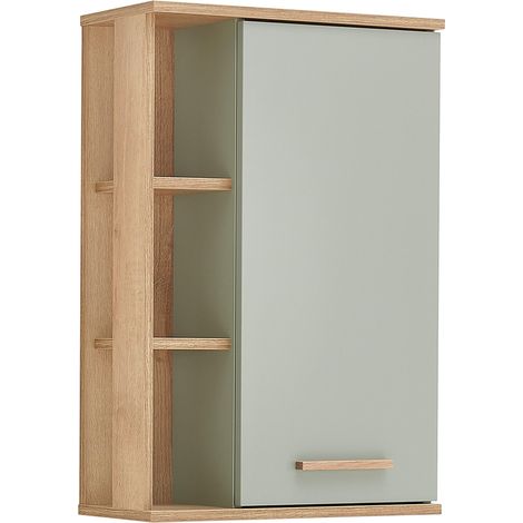 Badezimmer Wandschrank NANNING-66 in Riviera Eiche Nb. mit Salbei Nb., B/H/T: ca. 50,5/74,5/20,5 cm (1/5)