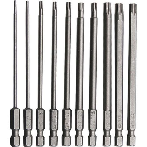 10-teiliges langes Torx-Bit-Set, 100 mm, Chrom-Vanadium-Legierungsstahl, rostfreies langes Schraubendreher-Bit-Set für elektrische Bohrmaschinen, Schraubendreher und Wartungswerkzeuge (1/5)