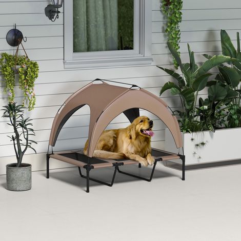 Hunde-/Katzenbett auf Beinen, erhöhtes Hundebett, UV-beständiges Sonnendach, Oxford-Gewebe, Tragetasche, 106 x 76 x 94 cm, kaffeebraun (1/5)