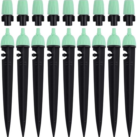 Goutteurs d'irrigation avec Connecteur, 20 Pièces Arroseurs à débit d'eau réglables à 360 degrés 2 en 1 Goutteur pour système d'arrosage goutte à goutte (Vert)