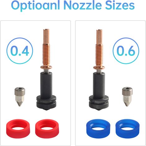 Buses trimétalliques améliorées à haut débit de 0,6 mm en acier trempé compatibles avec les hotends et extrudeuses REVO Livré avec 2 manchons en silicone (1/5)