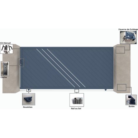 Portail aluminium coulissant 3530mm – Hauteur 1800mm – Lames anodisées diagonales – Fixation renforcée – Motorisable (1/2)