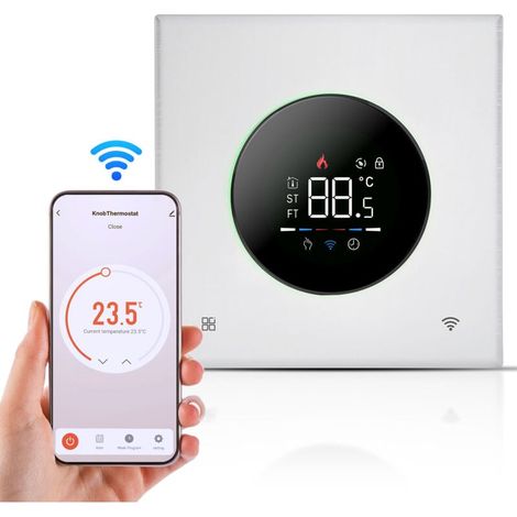 Thermostat intelligent pour chauffage électrique de l'eau domestique, chaudière à gaz, WiFi AC avec application/commande vocale, écran tactile numérique VA, lumière colorée et bouton réglable, (1/4)