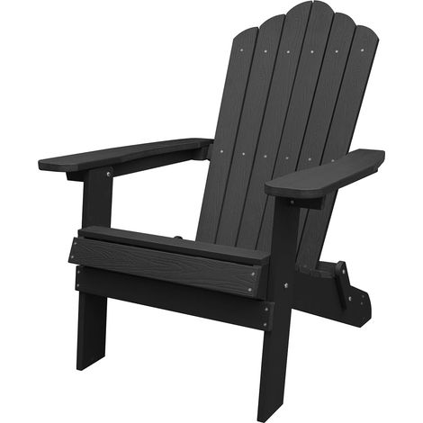 COSTWAY Fauteuil Jardin Exterieur, Chaise Adirondack Pliable, Accoudoirs Large et Dossier Incliné, Vis en Acier Inoxydable, Chaise Longue HIPS pour Jardin Cour, 88 x 77 x 95 cm, Charge 180 kg (Noir)