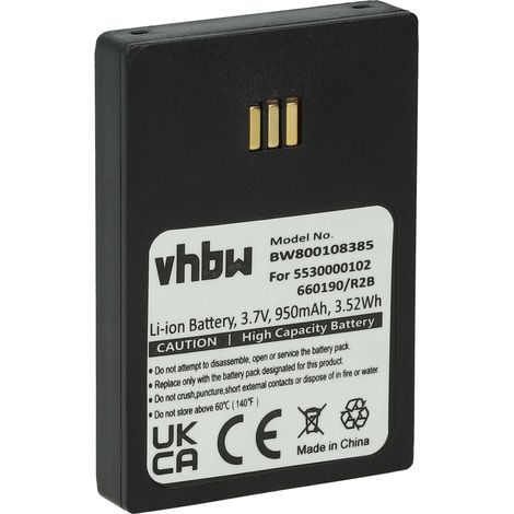 vhbw 1x Battery compatible with Innovaphone IP63 Wireless Landline Phone (950 mAh, 3.7 V, Li-Ion) black