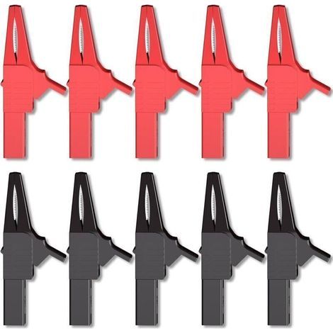 Lot de 10 Pinces Crocodile Robustes Isolées Haute Sécurité avec Embouts Banane 4 mm pour Tests Électriques sur Batteries Automobiles (1/5)
