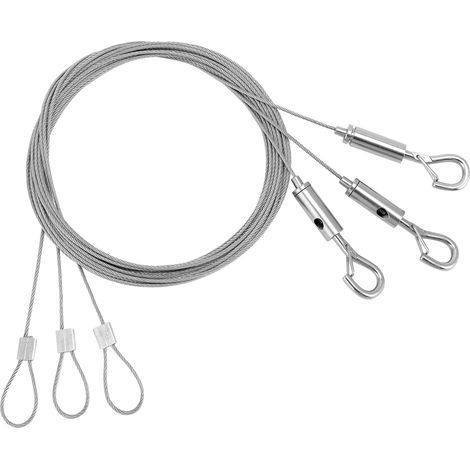 Lot de 3 fils de suspension robustes de 2 m de diamètre 1.5 mm avec crochets verrouillables pour cadres, miroirs, lampes, rideaux et plus encore, supporte jusqu'à 30 kg (1/5)