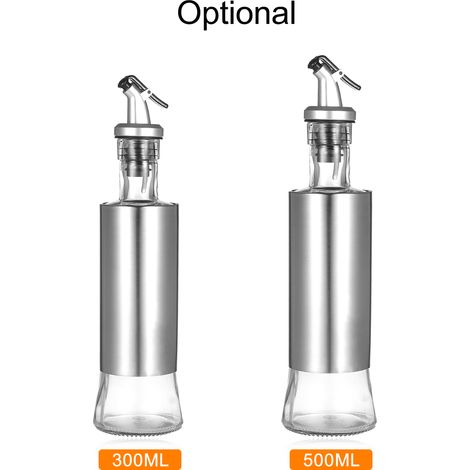 Distributeur d'huile d'olive en verre et bouteille en acier inoxydable, arrosoir à vinaigre avec bec verseur anti-goutte pour cuisine 300ml / 10oz (1/5)