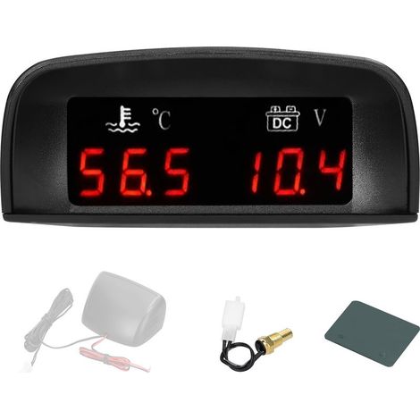 Compteur de Voiture 2 en 1, Voltmètre de Température D'eau, Jauge Numérique LED avec Alarme, Installation Facile, Haute Résistance, Conception Pare-soleil, 12-24 V, Capteur 1/8 (1/5)