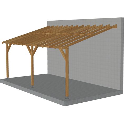 Toit de terrasse 6x3 – Pente 30% – Bois massif traité CL3 marron – Conception facile à installer – Supporte couverture légère – Jardinatoire (1/5)