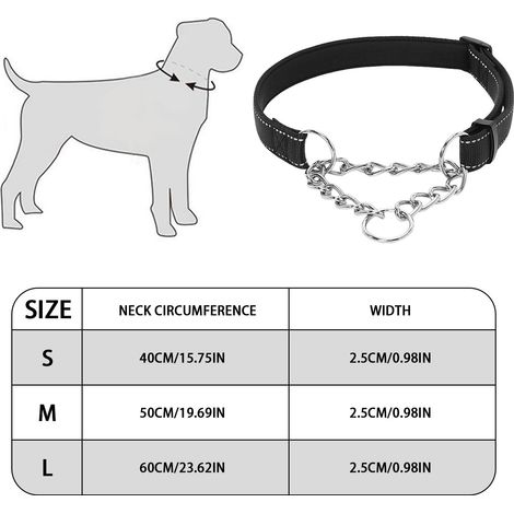 Collier de dressage pour chien en nylon avec chaîne en métal réfléchissant réglable