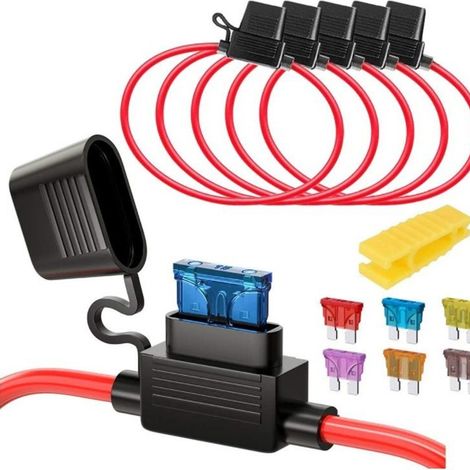 Porte-fusibles moyen 16AWG étanche DC 32V 20A – 5pcs avec 6 fusibles standard 3A/5A/7,5A/10A/15A/20A – Kit avec extracteur de fusible (1/5)