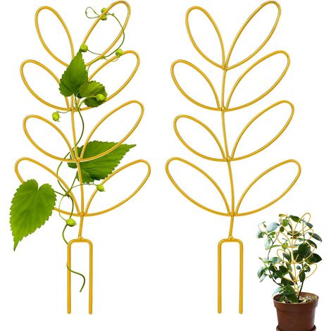 Lot de 2 treillis métalliques pour plantes – Tuteurs en forme de feuille pour plantes grimpantes en pot – Mini-treillis de jardin pour Hoya, Pothos, Monstera et plantes grimpantes (1/5)