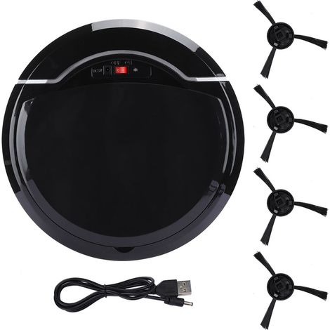 Ortviai Robot Aspirateur Intelligent avec Brosse Latérale, Charge USB 5 V, pour Sol Dur et Moquette – 23 cm, Noir