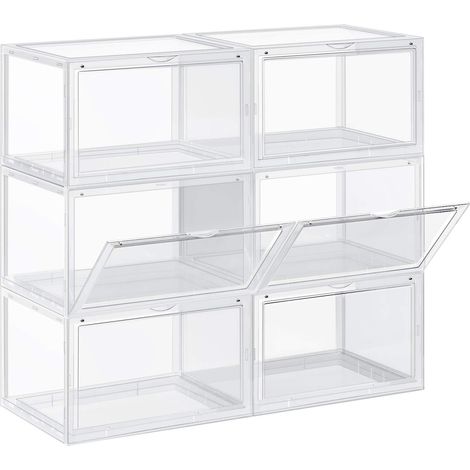 Boîtes à Chaussures, Lot de 6, Coffre de Rangement, Empilable, avec Porte, en Plastique, Pointure jusqu'à 46, 36 x 28 x 22 cm, Transparent (1/5)