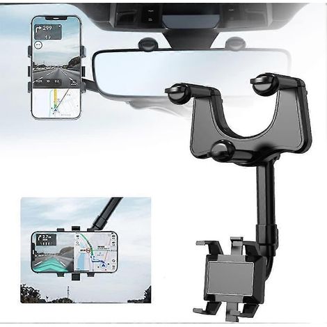 Support de téléphone pour rétroviseur de voiture, support de téléphone universel rotatif et rétractable à 360° (1/5)